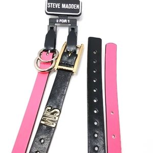 STEVE MADDEN Pleather Belt Combo Black & Hot Pink